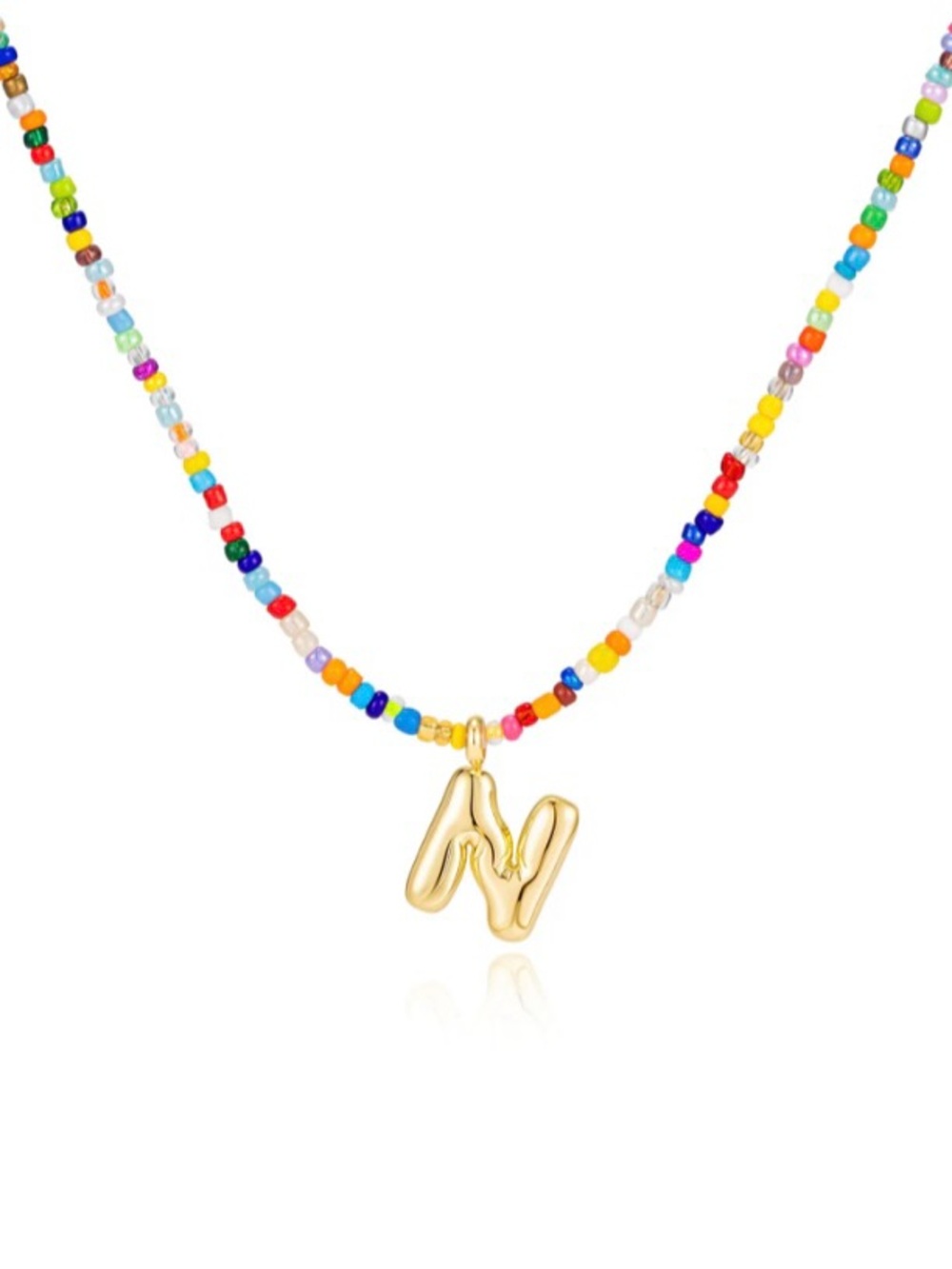 N - Colorful Beaded Necklace Bubble Initial Letter
